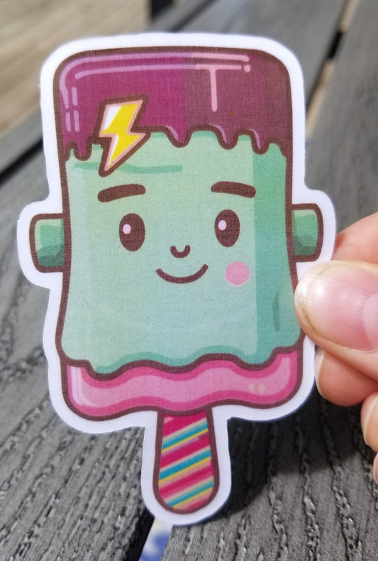 Frankenstein popsicle vinyl sticker 3 inches, water resistant decal, kawaii frankenstein, ice pop, cute frankenstein, cute monster ice lolly