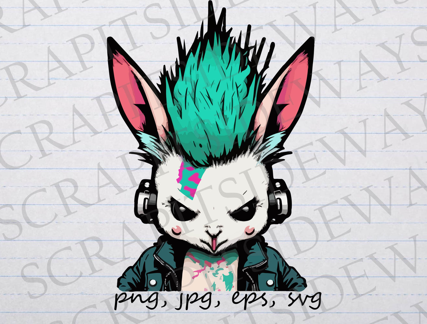 Punk Rock Bunny Rabbit clipart vector graphic svg png jpg eps cute punk heavy metal deathcore