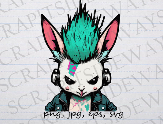 Punk Rock Bunny Rabbit clipart vector graphic svg png jpg eps cute punk heavy metal deathcore