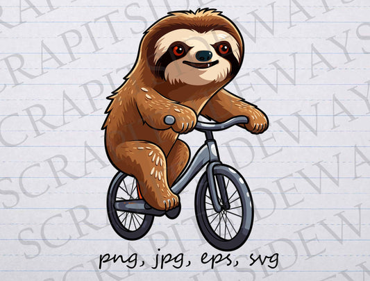 Sloth on a bike clip art clipart vector graphic svg png jpg eps, sloth riding a bicycle