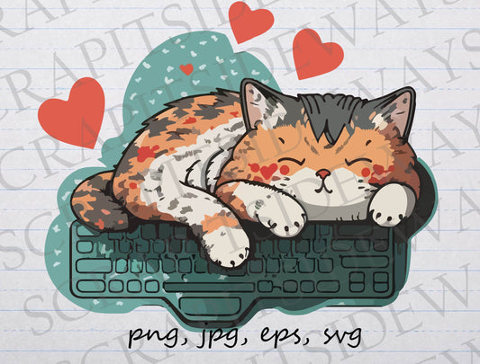 Cat sleeping on Keyboard clipart vector graphic svg png jpg eps cat sleeping on computer cat lover