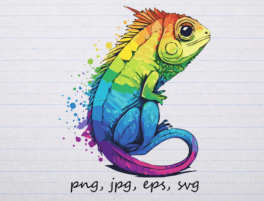 Rainbow Iguana vector graphic svg png jpg eps clipart lizard sublimation