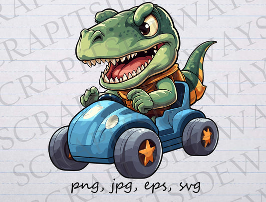 Dinosaur Race car clip art clipart vector graphic svg png jpg eps dino car, kids birthday, kids graphic, boys graphic