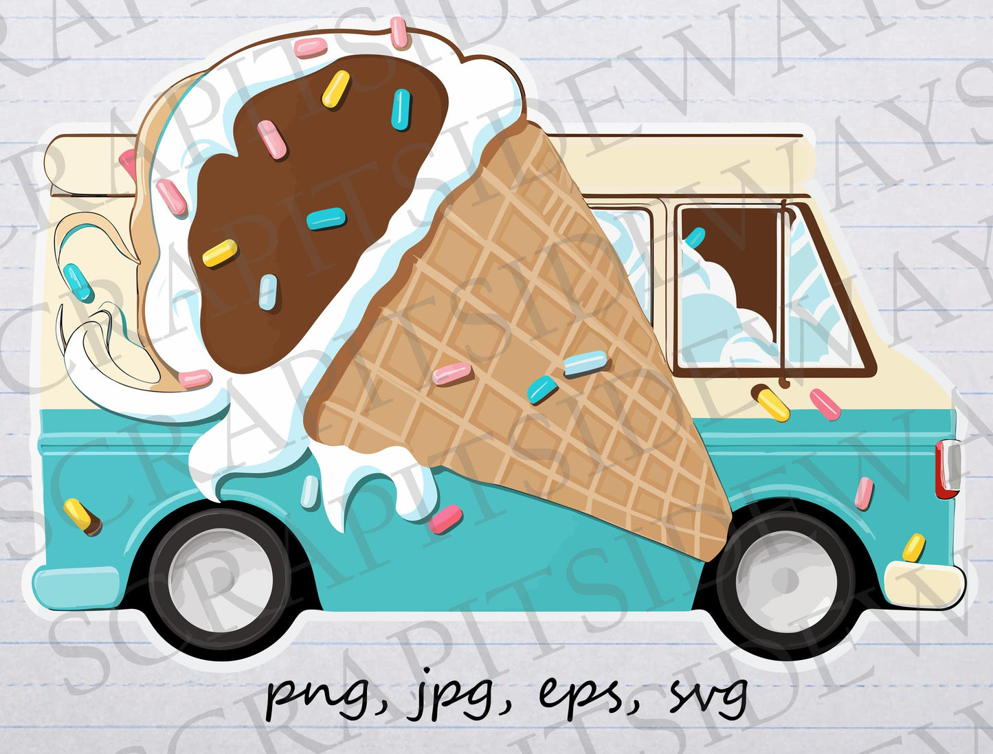 Ice cream Truck clipart vector graphic svg png jpg eps vintage vehicle t-shirt design sticker design