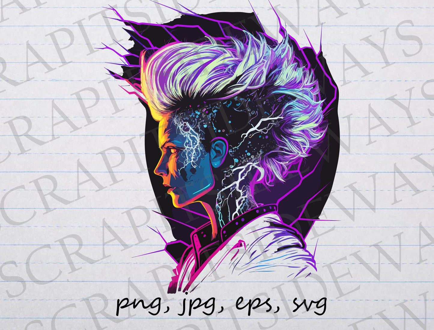 Sci fi woman with electric hair clipart vector graphic svg png jpg eps futuristic cyberpunk