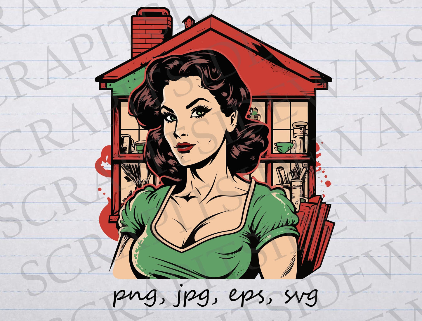 Retro Comic book house wife clipart vector graphic svg png jpg eps sticker design t-shirt design vintage woman