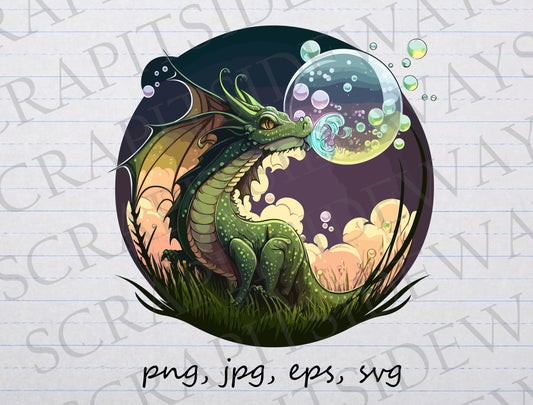 Dragon blowing bubbles clipart vector graphic svg png jpg eps cute dragon