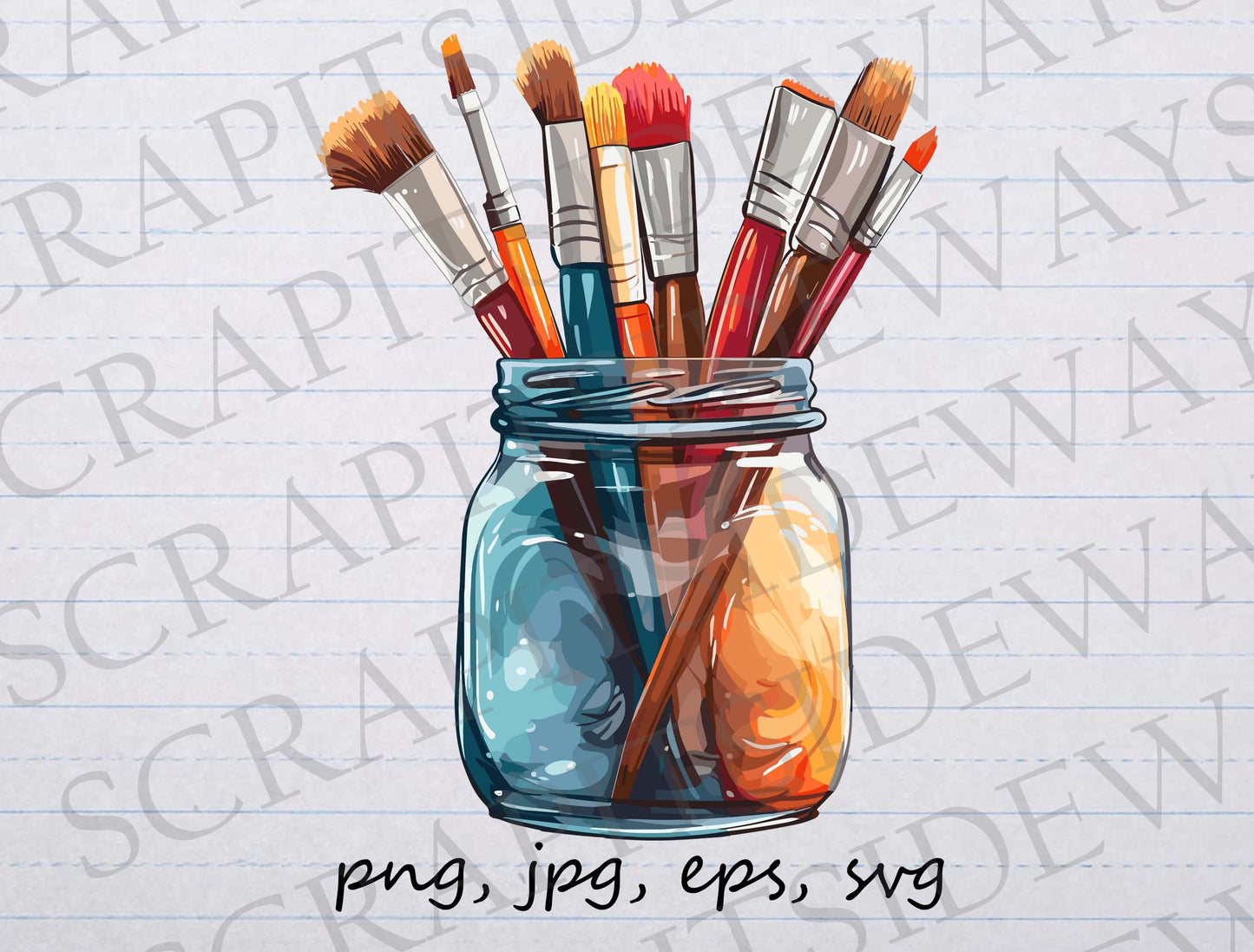 Paint brushes in a jar clip art clipart vector graphic svg png jpg eps, artist, painter, paint brush in a mason jar, watercolor paint brush