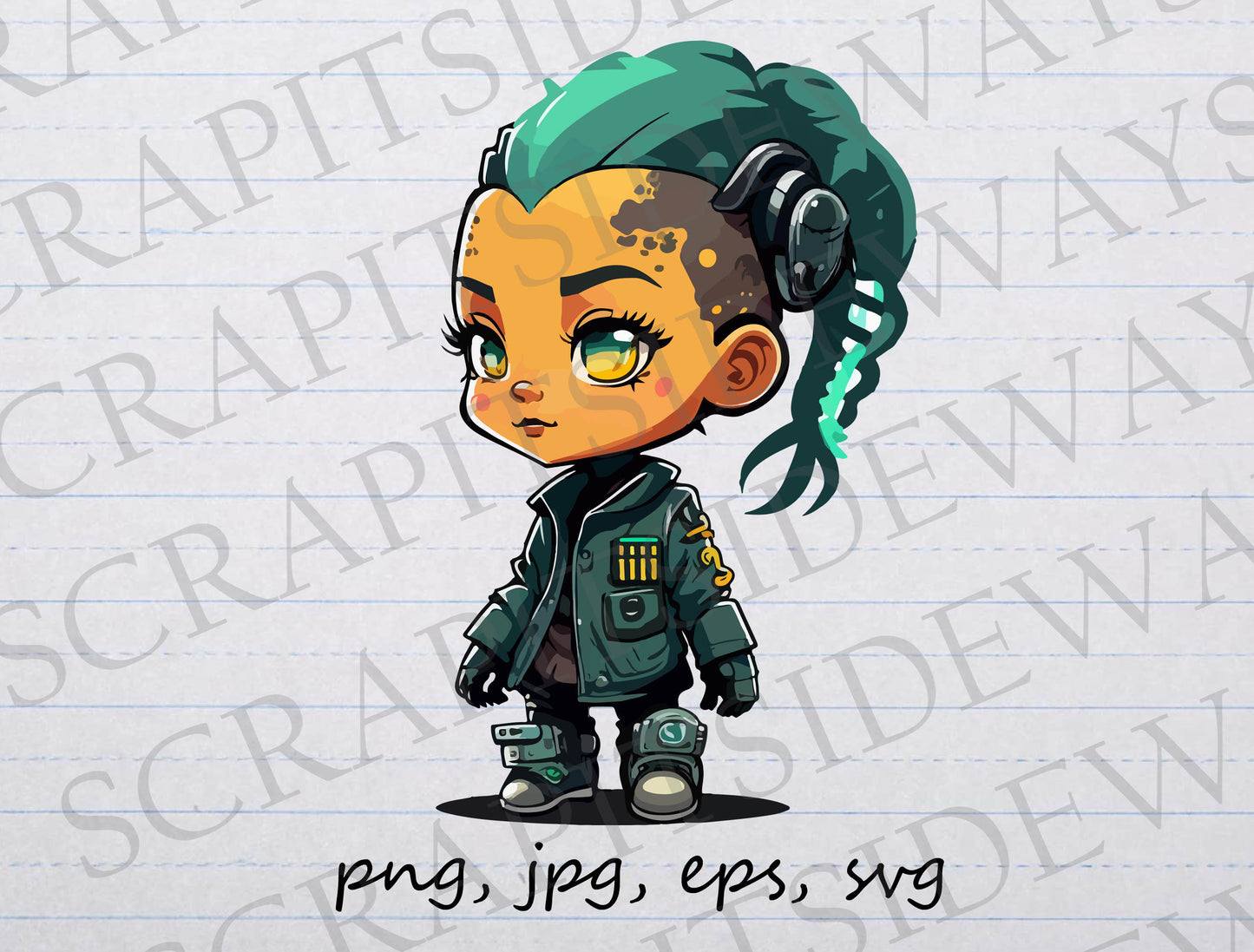 Cute cyberpunk Girl clipart vector graphic svg png jpg eps chibi punk rock robotic robot cyborg