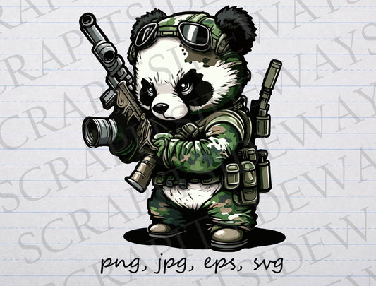 Military Panda clipart vector graphic svg png jpg eps panda soldier army gun