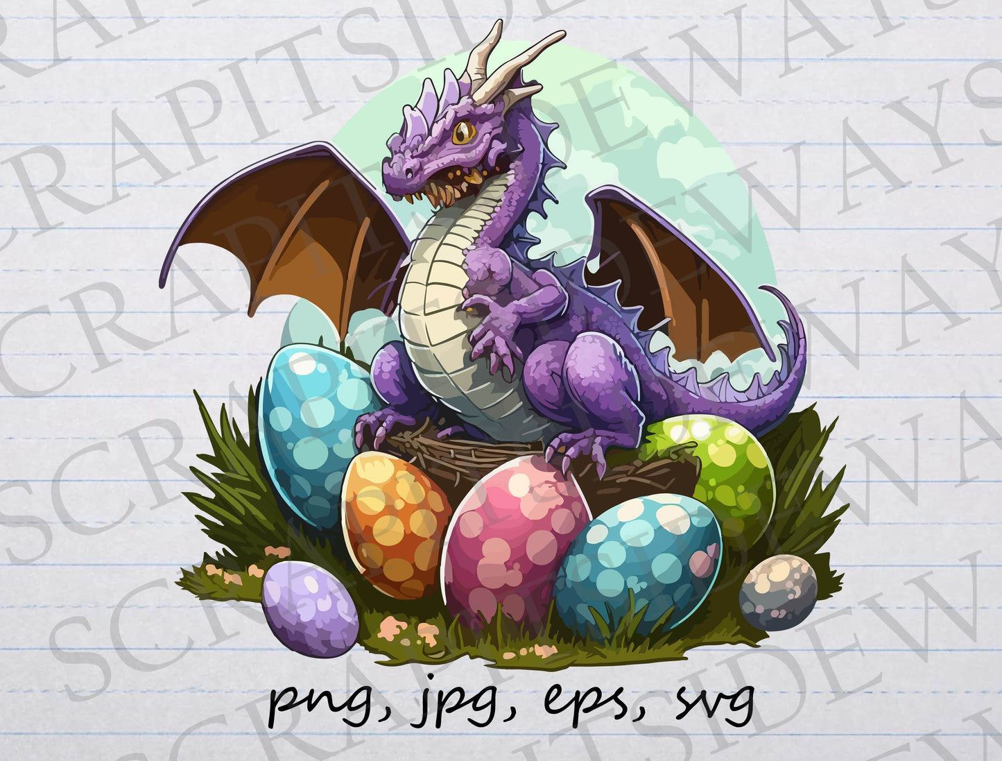 Easter dragon on eggs clipart vector graphic svg png jpg eps Easter eggs