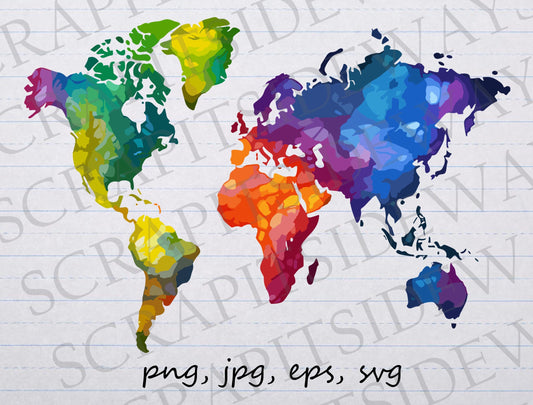 Colorful map of the world clipart vector graphic svg png jpg eps world map rainbow map travel globe hopper