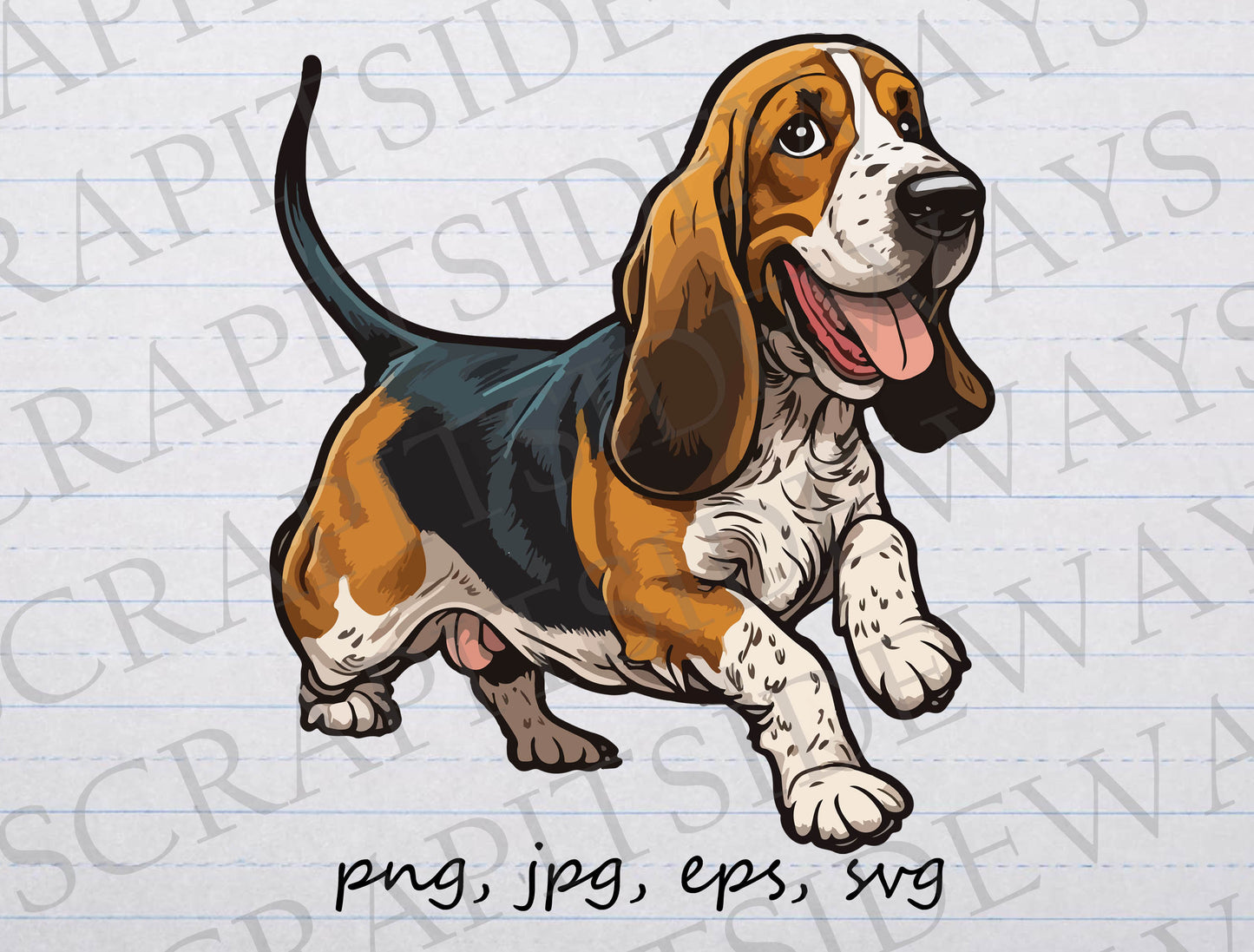 Happy basset hound vector graphic svg png jpg eps dog puppy