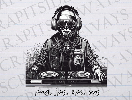 Futuristic DJ clipart vector graphic svg png jpg eps headphones electronica music man in headphones DJ Deejay Disc Jockey