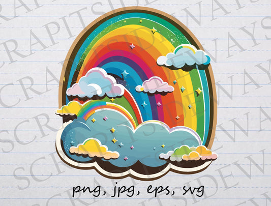 Rainbow with clouds clipart vector graphic svg png jpg eps happy sky