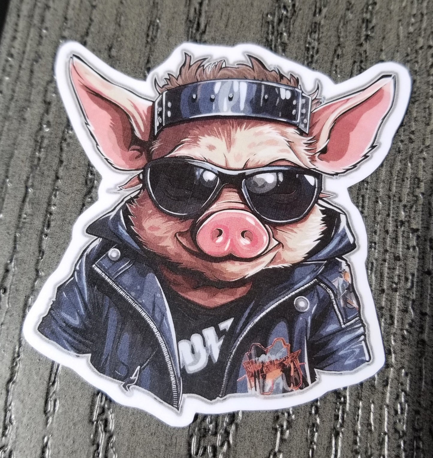 Biker pig vinyl sticker 3 inches, water resistant decal, hog on a hog, biker hog, biker piggy, motorcycle pig, motorcycle hog