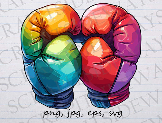 Rainbow boxing gloves clip art clipart vector graphic svg png jpg eps sports, colorful boxing gloves, boxing mitts