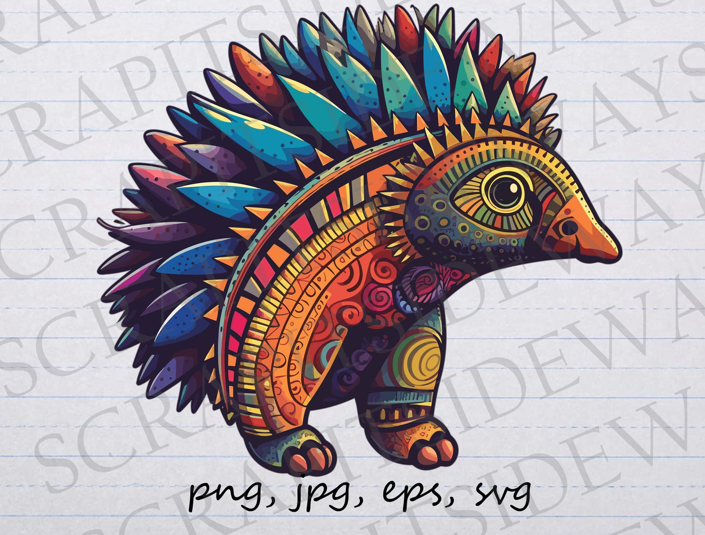 colorful echidna clipart vector graphic svg png jpg eps porcupine hedgehog tribal rainbow