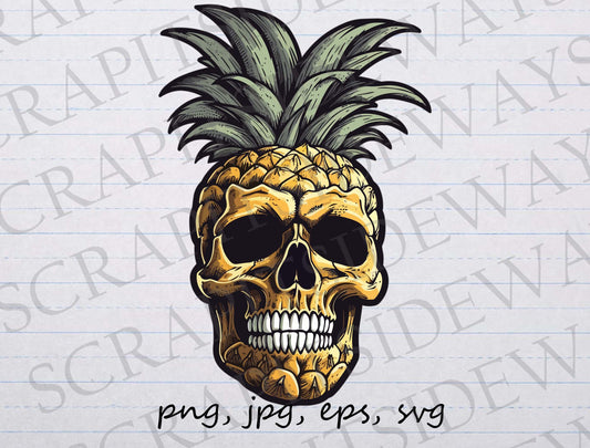 Pineapple Skull clip art clipart vector graphics svg png jpg eps, strange creature, gothic, fruit skeleton, horror, creepy, funny