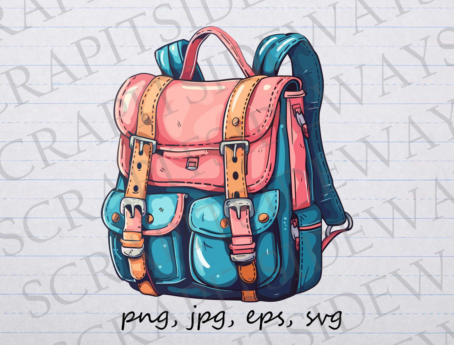 Cute Backpack clip art clipart vector graphic svg png jpg eps, back to school, knapsack, school bag, first day of school