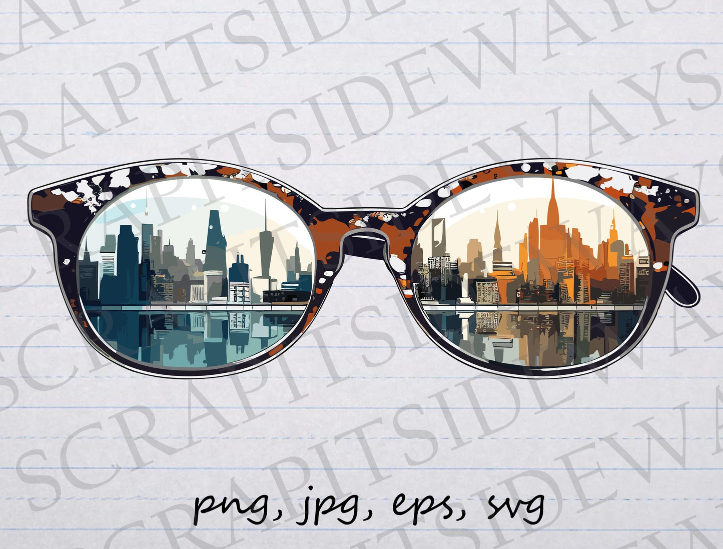 City glasses clipart vector graphic svg png jpg eps sticker design t-shirt design city reflected in glasses sunglasses