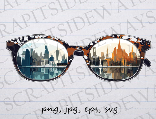 City glasses clipart vector graphic svg png jpg eps sticker design t-shirt design city reflected in glasses sunglasses