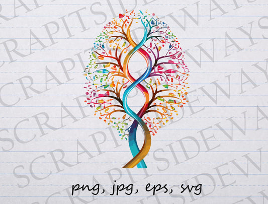 DNA Tree clipart vector graphic svg png jpg eps sticker design t-shirt design double helix family tree