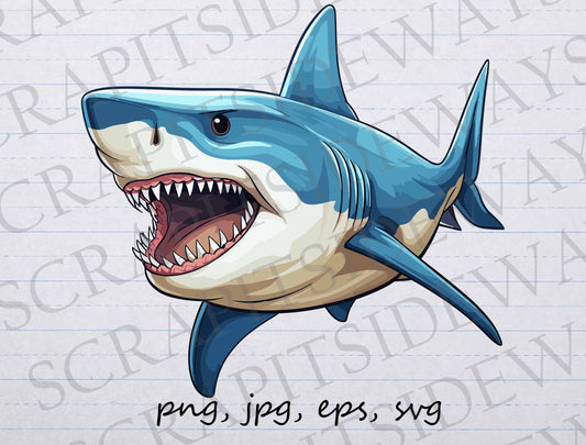 Shark with open mouth clip art clipart vector graphic svg png jpg eps, hungry shark, great white shark