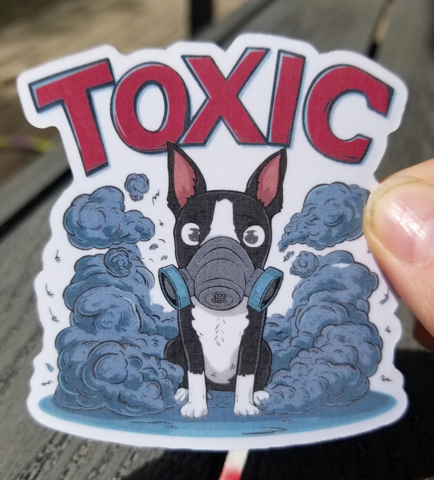 Toxic boston terrier vinyl sticker 3 inches, water resistant decal, stinky dog, boston farts, toxic farts, toxic fumes, smelly dog