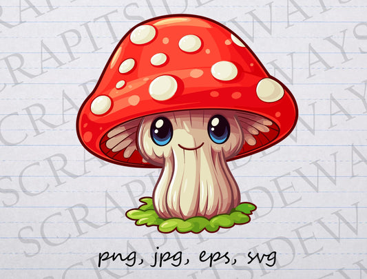 Cute Kawaii Mushroom 2 clipart vector graphic svg png jpg eps mycology fungi shrooms happy mushroom