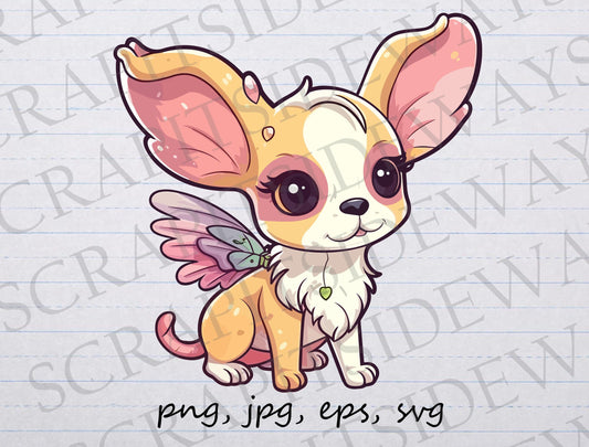 Fairy chihuahua clipart vector graphic svg png jpg eps sticker design t-shirt design puppy fantasy wings cute