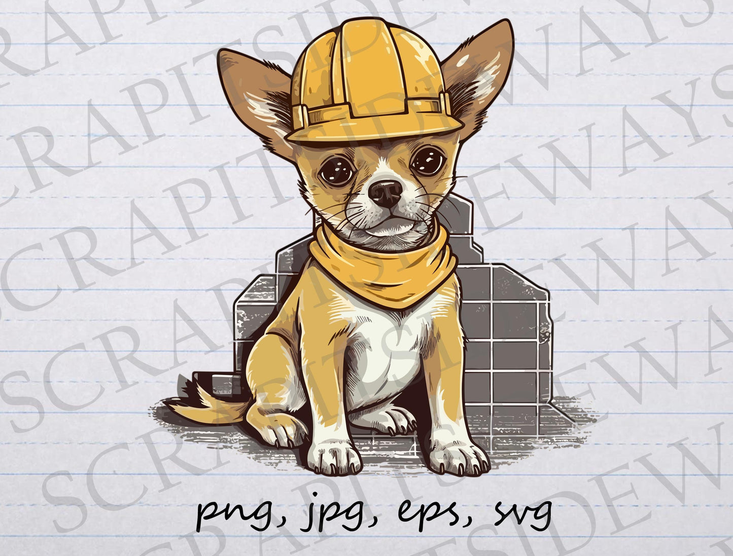 Construction worker chihuahua clipart vector graphic svg png jpg eps sticker design t-shirt design puppy hard hat laborer