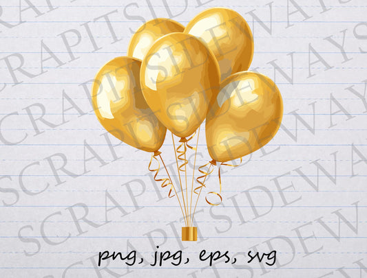 Gold Balloons clip art clipart vector graphic svg png jpg eps sticker design t-shirt design, birthday party, happy birthday, anniversary