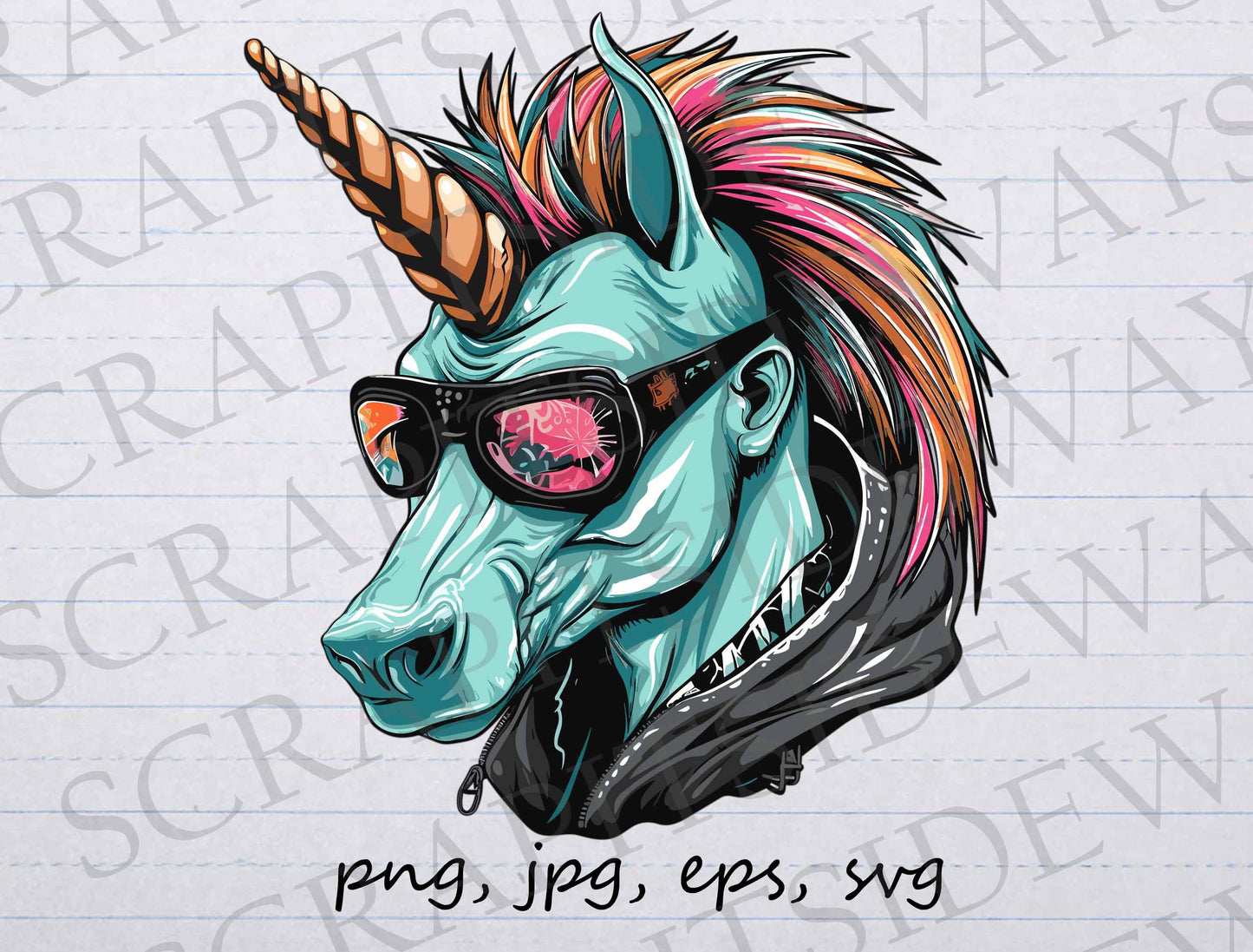 Punk unicorn clip art clipart vector graphic svg png jpg eps, streetwear unicorn, teenage unicorn