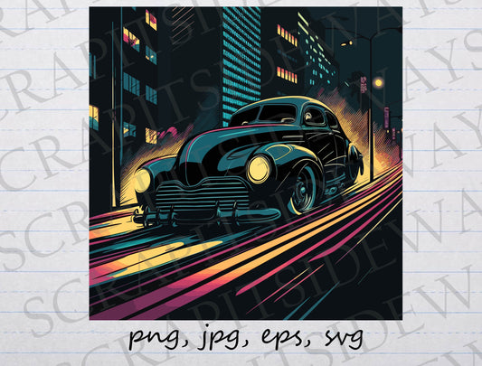 Noir hotrod car clipart vector graphic svg png jpg eps retro dark vehicle