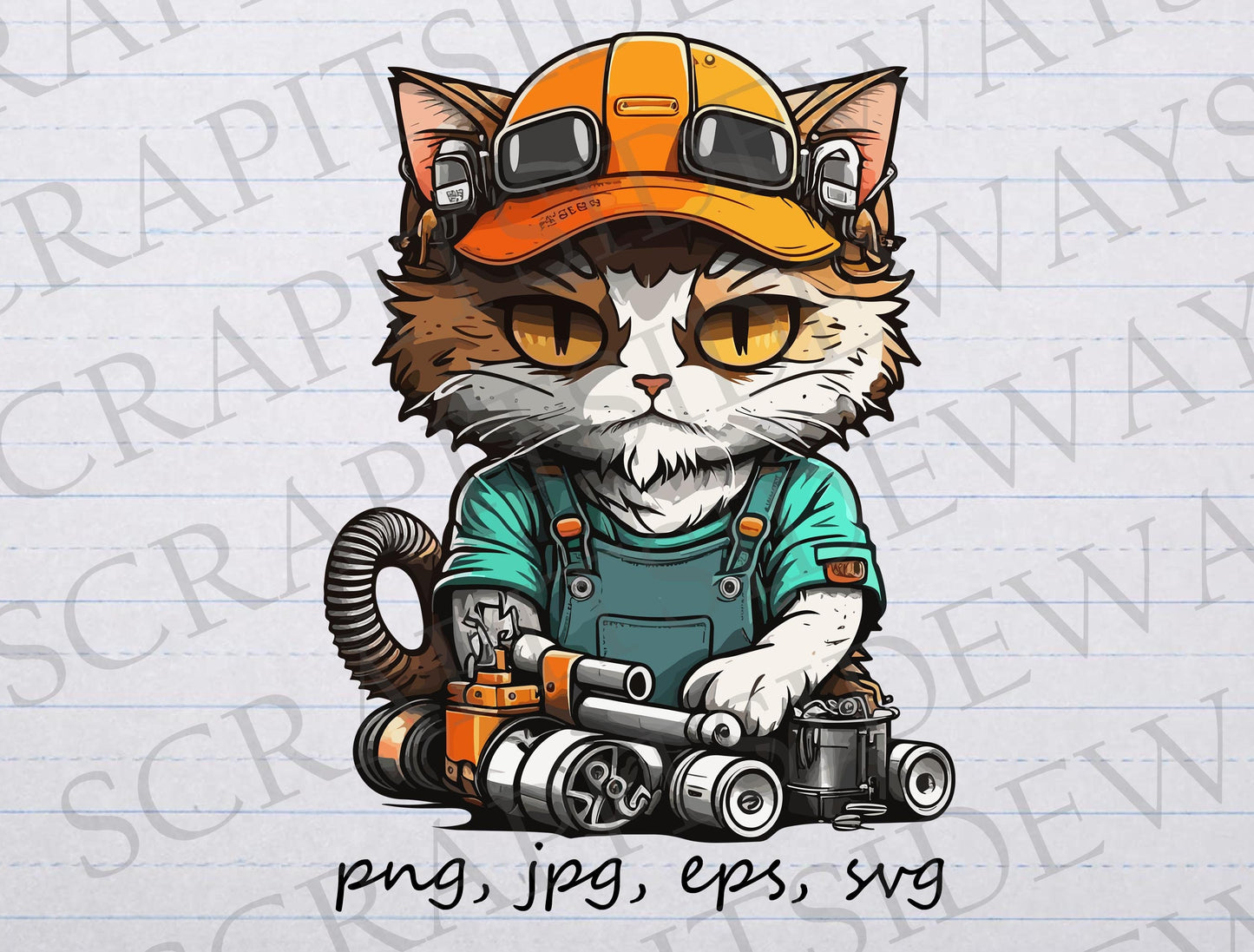 Cat mechanic clipart vector graphic svg png jpg eps cute cat worker handy man