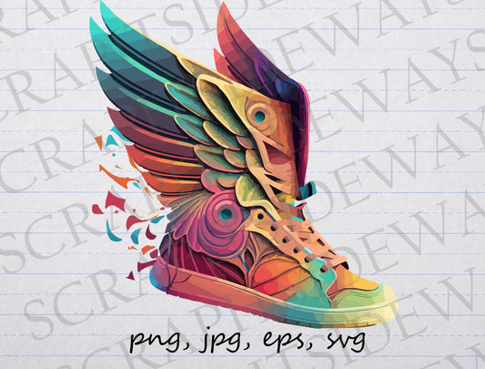 Sneaker with wings clipart vector graphic svg png jpg eps colorful shoe with wings