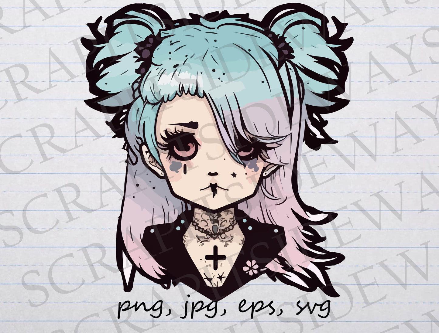 Cute goth girl clipart vector graphic svg png jpg eps pastel gothic