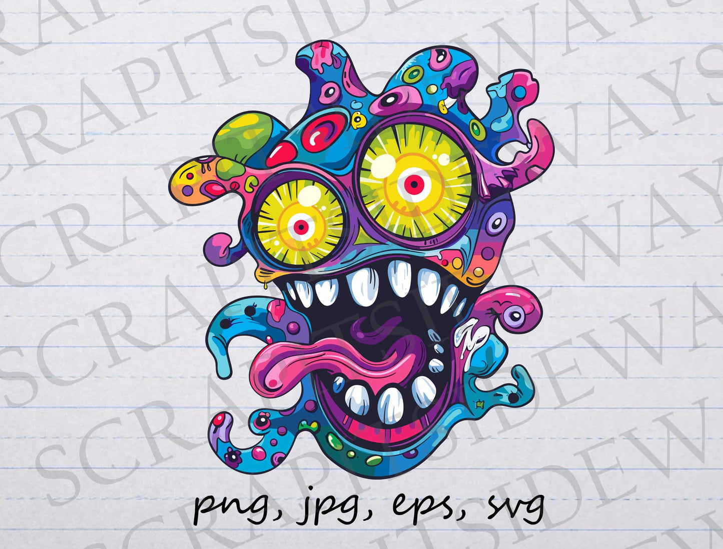 Colorful psychedelic creature clip art clipart vector graphic svg png jpg eps, trippy creature, rainbow monster, crazy monster