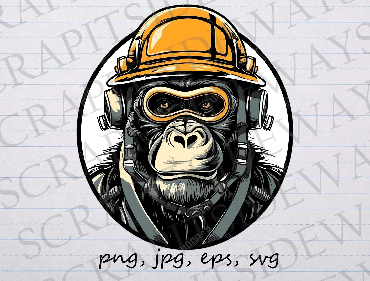 Monkey construction worker clipart vector graphic svg png jpg eps ape laborer hard hat gorilla t-shirt design sticker design