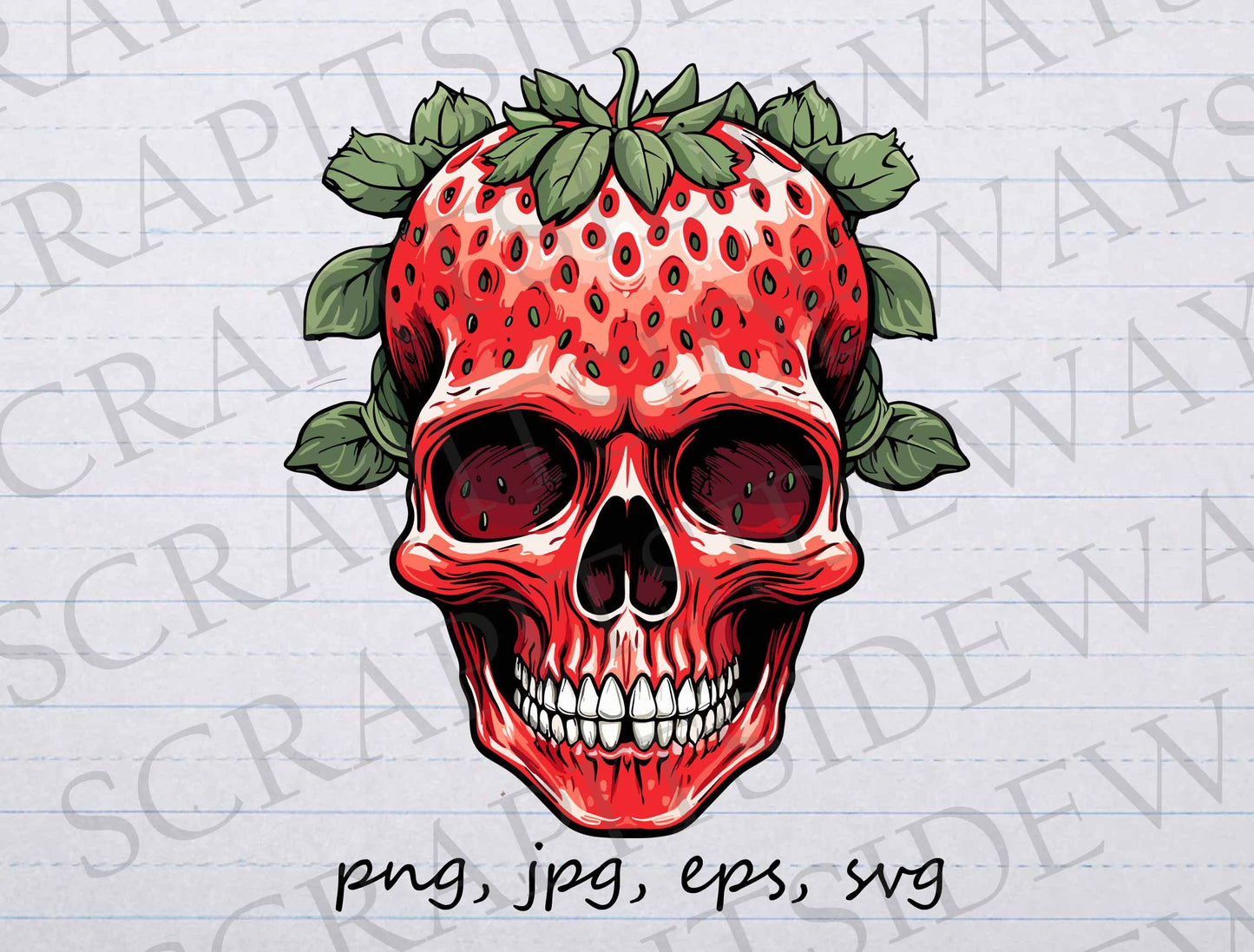 Strawberry Skull clip art clipart vector graphics svg png jpg eps, strange creature, gothic, fruit skeleton, horror, creepy, funny