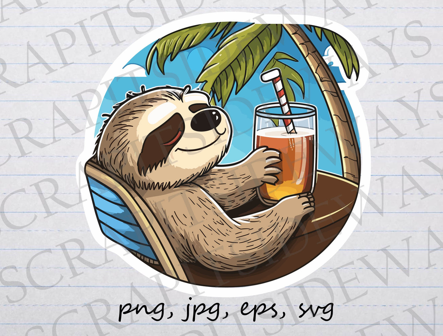 Sloth relaxing at the pool clipart vector graphic svg png jpg eps cute sloth