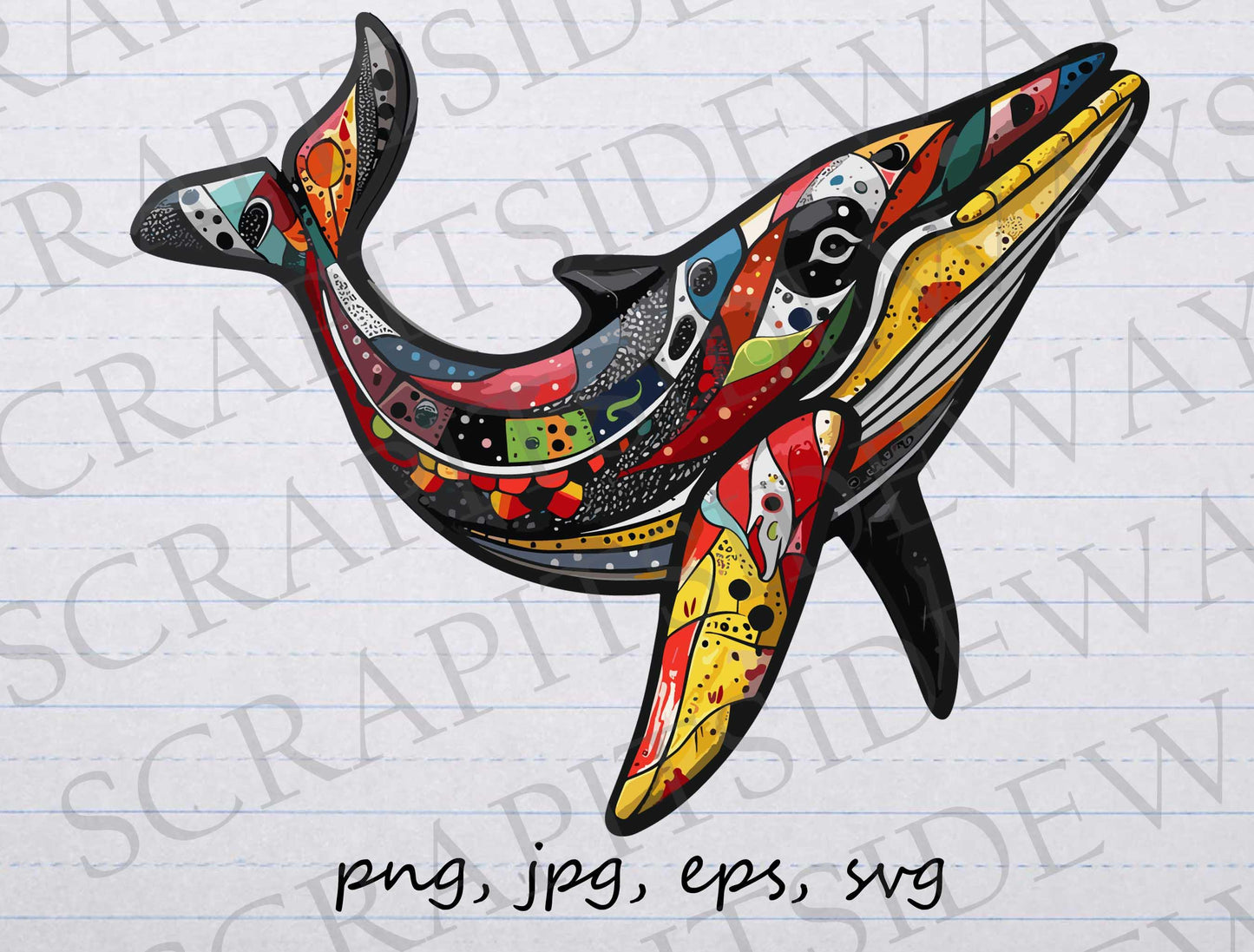 Doodle whale clipart vector graphic svg png jpg eps, colorful whale, sea creature, ocean life