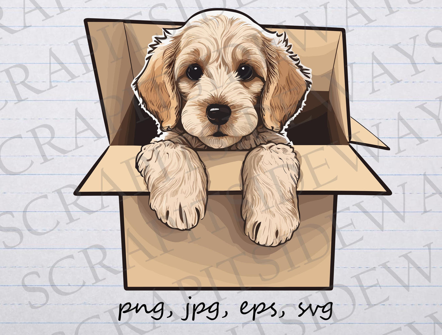 Puppy in a box clipart vector graphic svg png jpg sticker design t-shirt design golden retriever dog