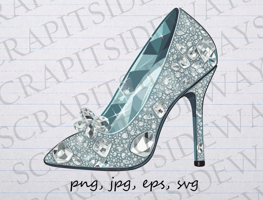 Diamond high heel shoe clipart vector graphic svg png jpg eps shoe crystal shoe glass slipper stilettos Cinderella fancy shoe, shoe lover