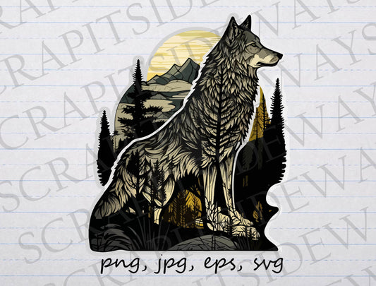 Forest Wolf clipart vector graphic svg png jpg eps wolf with trees