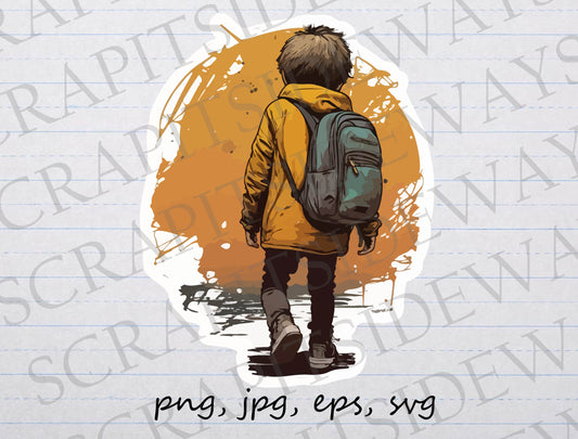 Boy with backpack clipart vector graphic svg png jpg eps first day of school