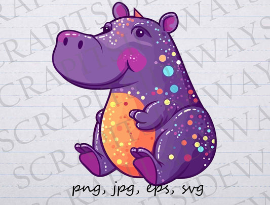 Spotted hippo clip art clipart vector graphic svg png jpg eps, colorful hippopotamus, cute hippo