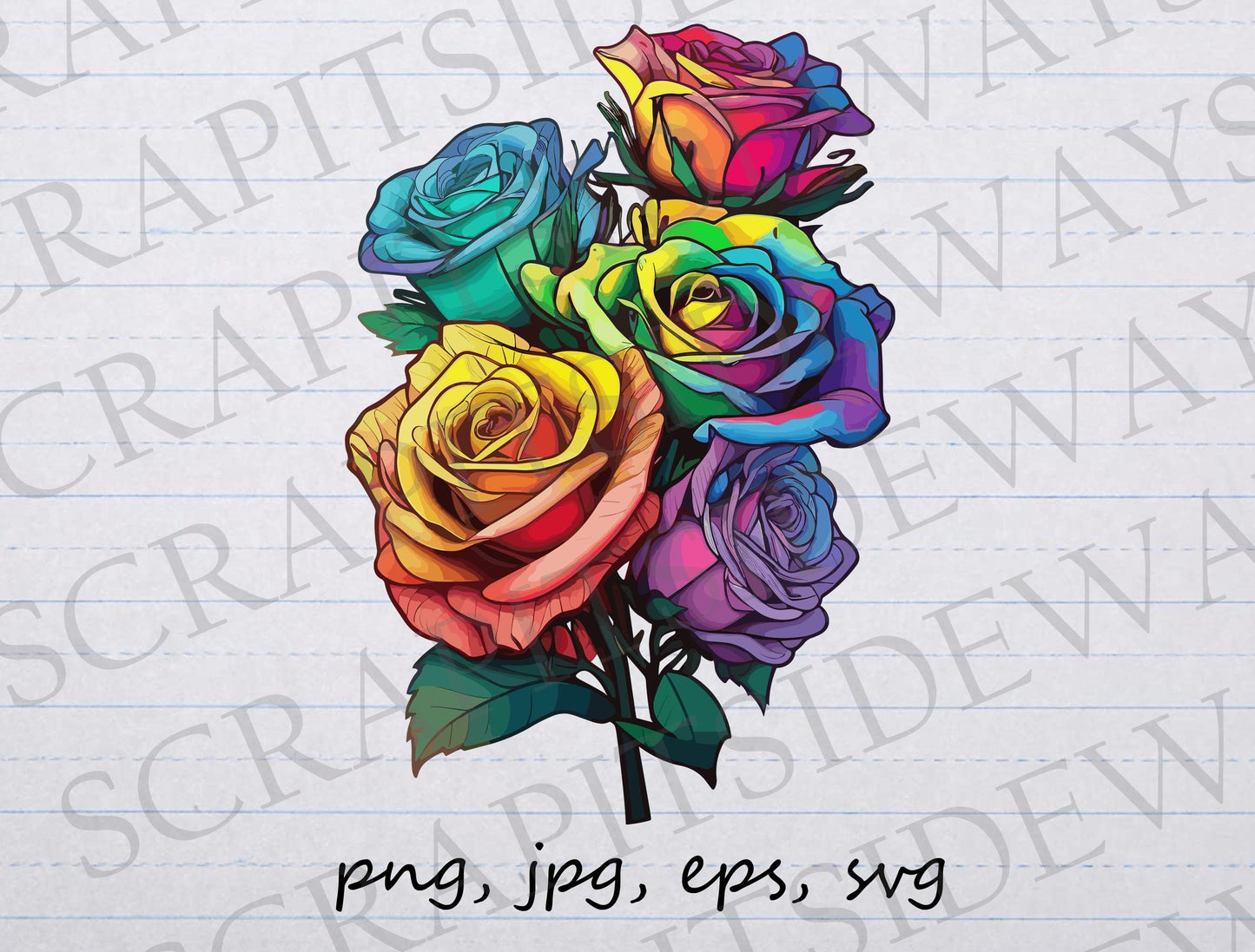 Rainbow roses clipart vector graphic svg png jpg eps florals botanicals colorful multicolor