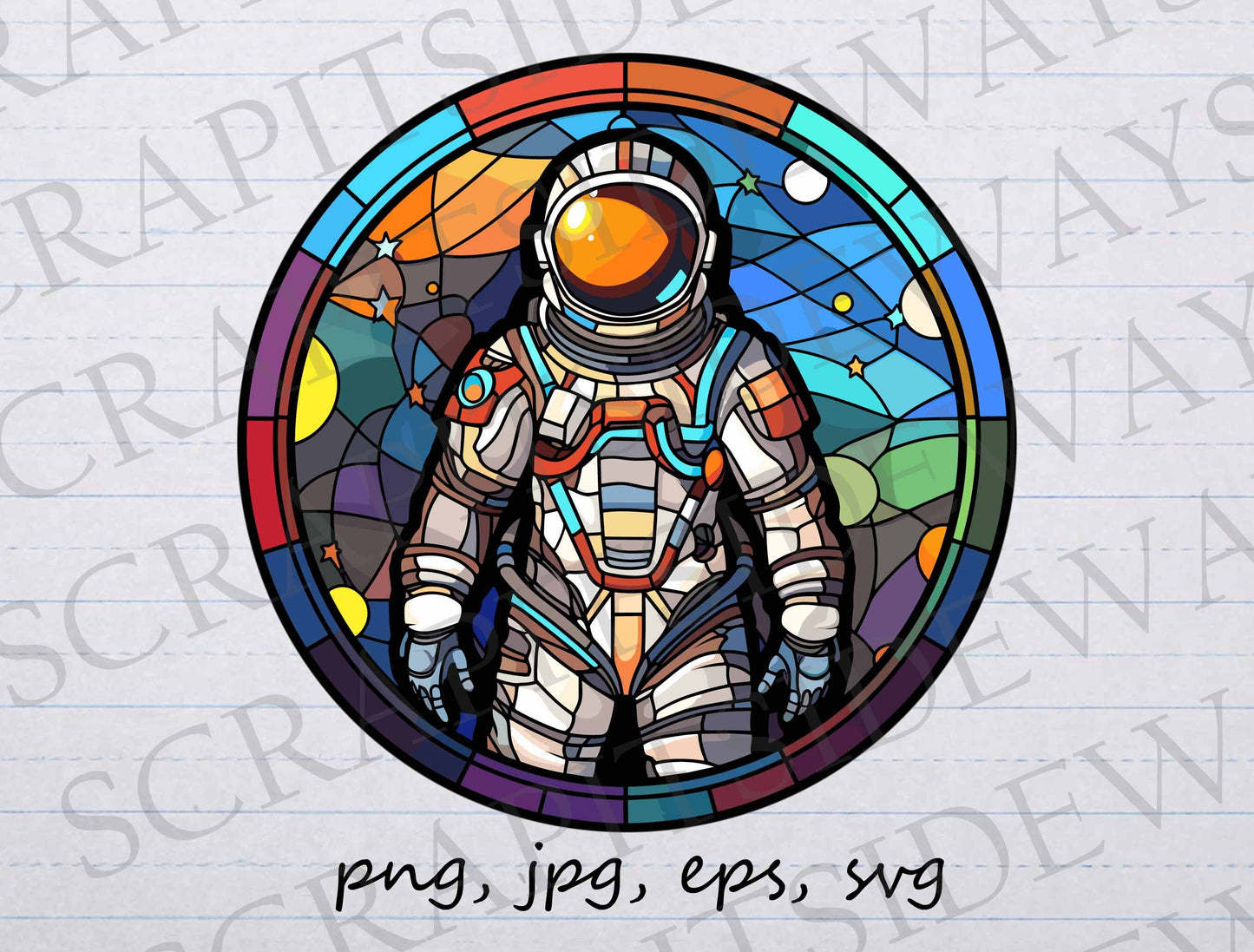 Stained glass astronaut clip art clipart vector graphic svg png jpg eps mosaic astronaut, space, outer space, space exploration